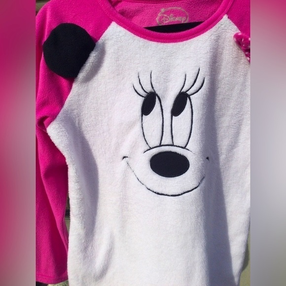 Disney Minnie Mouse misses L pajama set pj sleep ware 12 14 face bow pink fuzzy - Picture 2 of 12